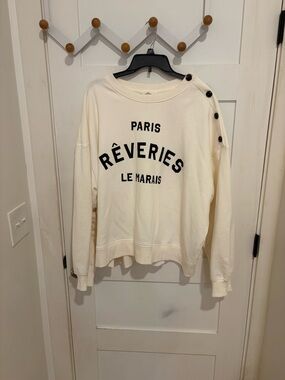 H&M Cream Paris Rêveries Graphic Sweatshirt with Shoulder Buttons